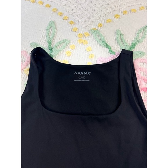 SPANX Black Jersey Bodice Square‎ Neck Midi Dress Comfort Fit Size L - Picture 6 of 13